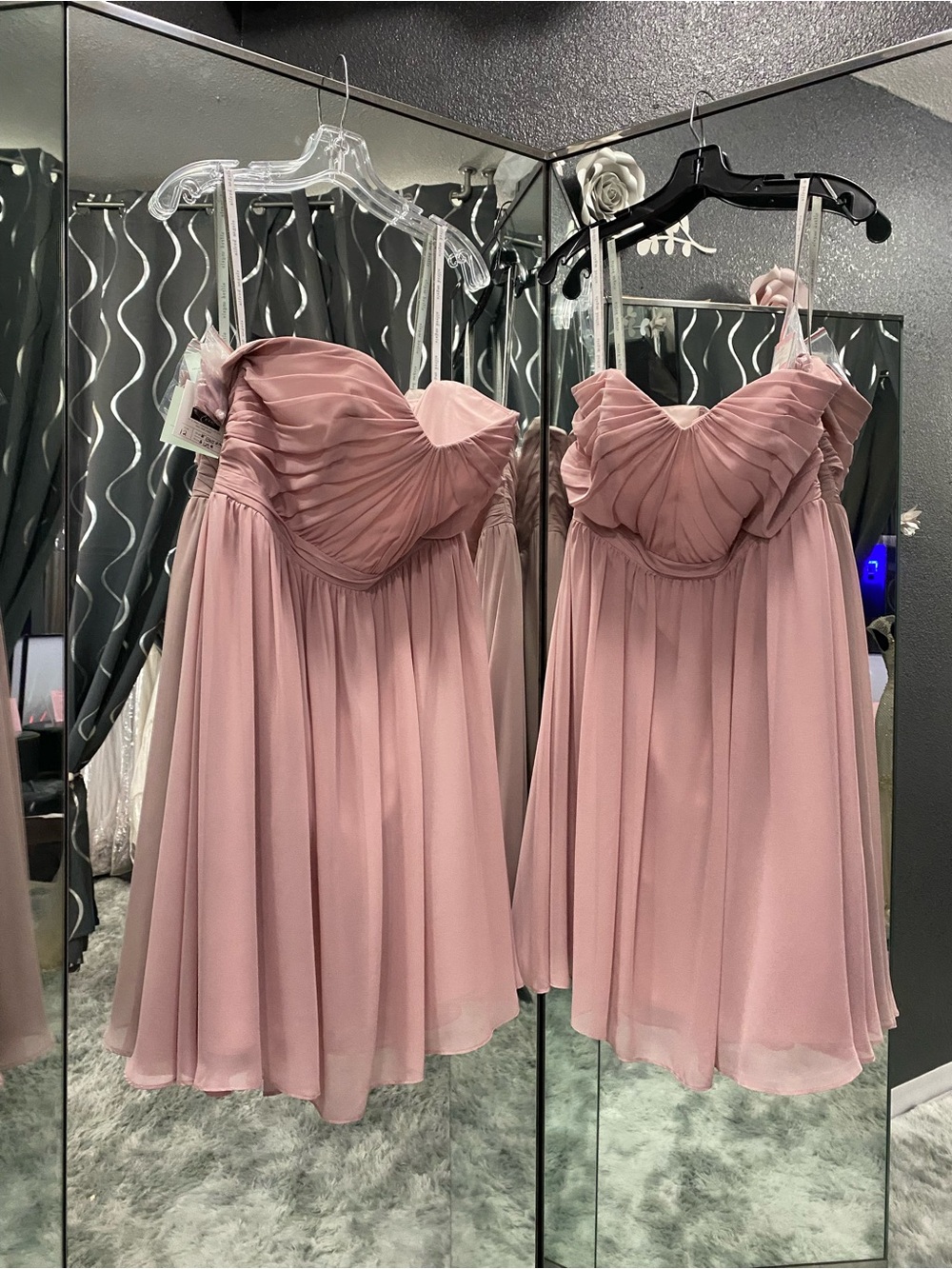 Alfred Angelo Ruched Chiffon Cocktail Dress in Dusty Rose/Light Pink